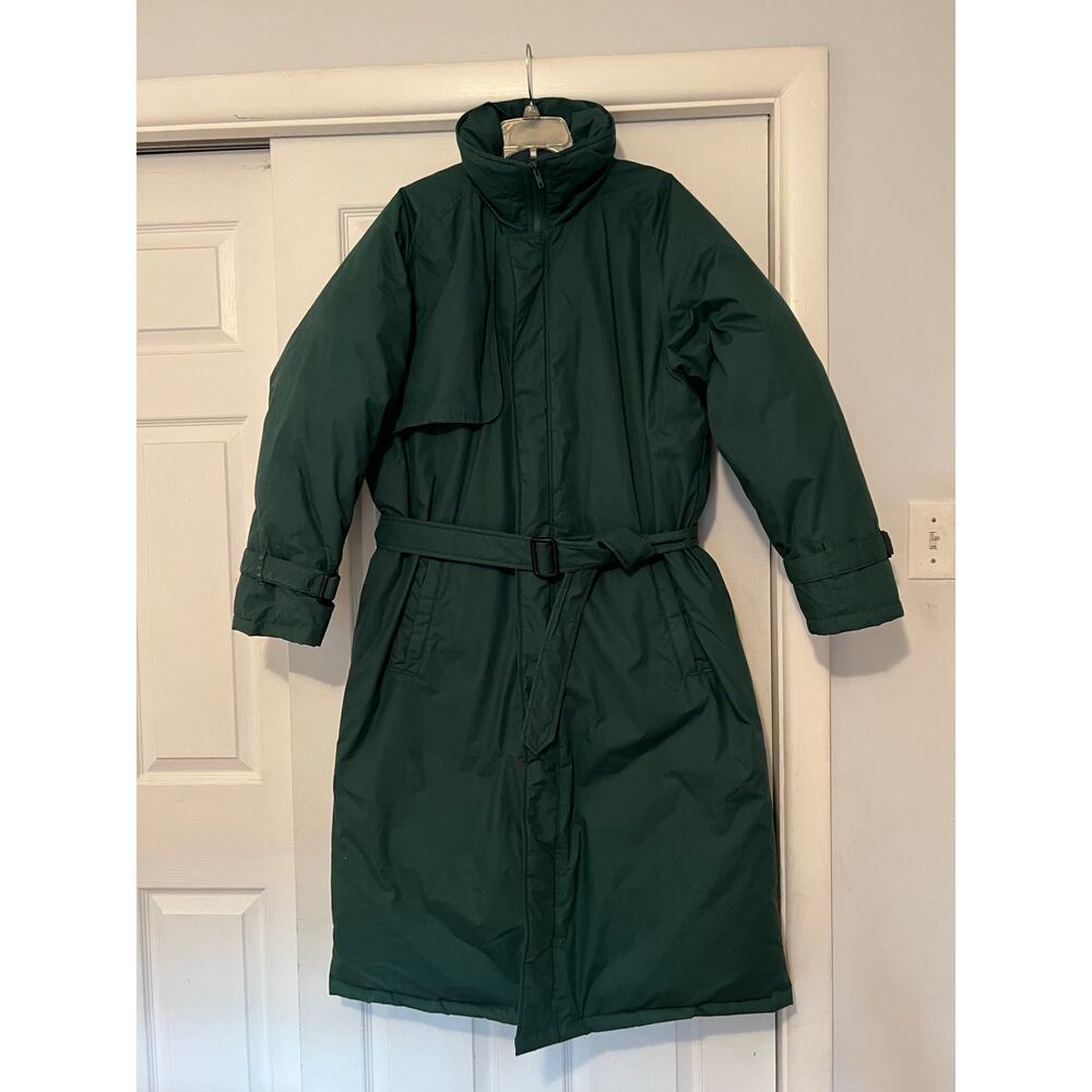 Vintage town &country long down lined coat trench winter snow jacket large green